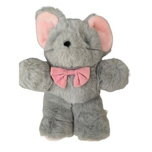 Vintage America Wego Grey Plush Mouse 14" Pink Bow Tie Style Stuffed Animal